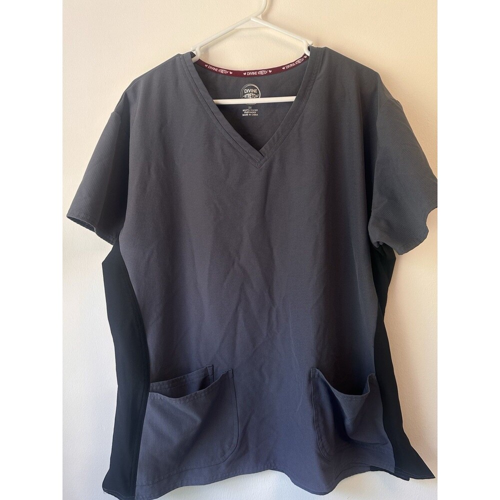 Divine Stretch by JDM Scrub Top Women’s 2X Gray V-Neck Stretch Medical Nurse
